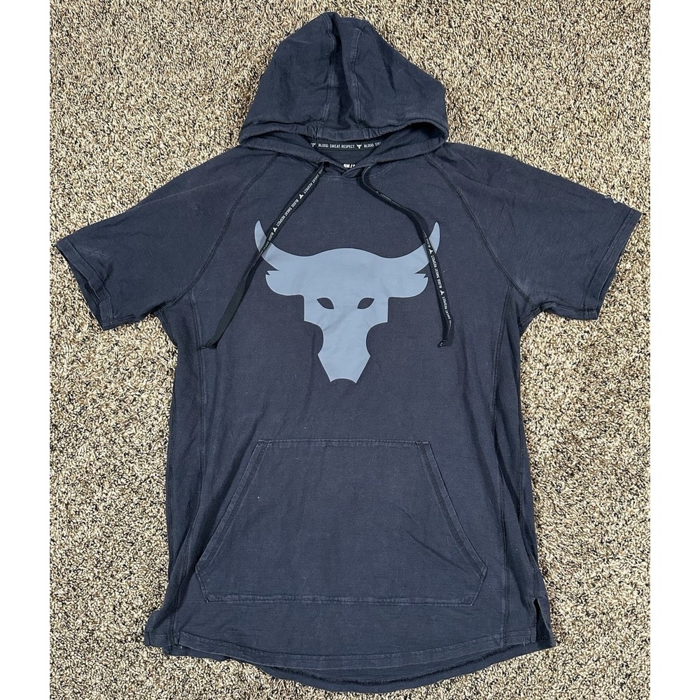Under Armour Project Rock Mens Light Sweatshirt Sz Small Short Sleeve Hooded